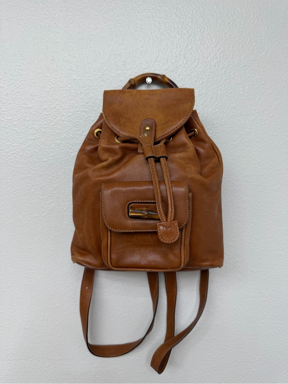 GUCCI Vintage Calfskin Bamboo Mini Backpack in Brown